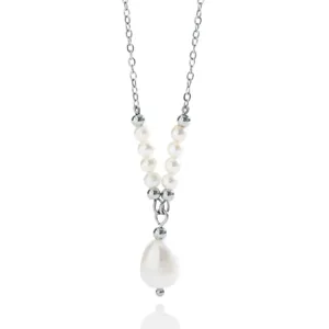 Edler Edelstahl Silber Süßwasserperlen Halskette mit Anhänger eleganter Schmuck für Damen.