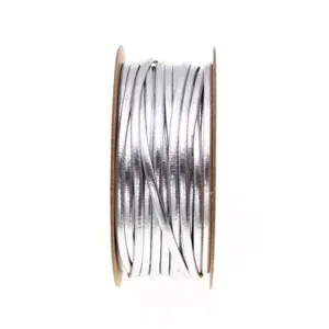 Silver 2mm PU leather cord spool detail shot for DIY bracelet and jewelry making accessories.