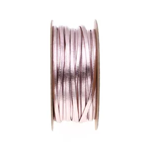 Metallic pink PU leather cord detail, 2mm width for DIY jewelry making and bracelet crafts.