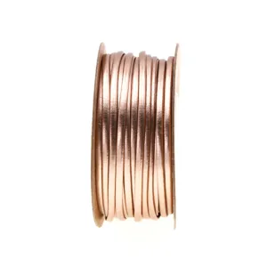 2mm metallic rose gold PU leather cord roll, soft DIY jewelry making bracelet accessory detail.