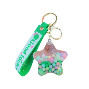 Cute star quicksand keychain with colorful floating balls, perfect bag charm and lovely gift.