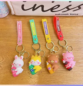 Mignon dessin animé animal eau pétillante porte-clés sac pendentif cadeau couple