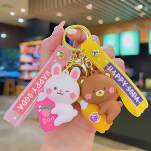 Mignon Porte-clés de Soda d'Animaux de Dessin Animé Lapin Ours Chien Cochon PVC Alliage Porte-clés Pendentif Sac à Dos Voiture