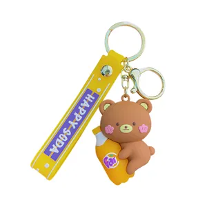 Porte-clés ours dessin animé mignon sangle soda jaune anneau métallique élégant pendentif de sac