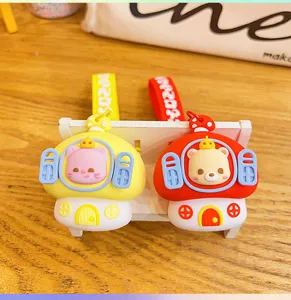 Cute mushroom house keychain cartoon bag pendant decompression doll couple key ring charm