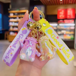 Creative Iridescent Cabbage Man Cartoon Keychain Colorful Monster Acrylic Pendant Keyring With Bell Lucky Strap For Schoolbag Car Gift