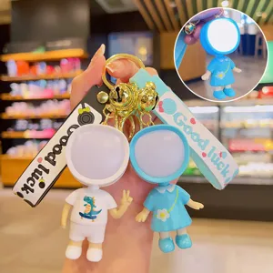 Luminous Cartoon Couple Keychain Exquisite Bag Pendant Creative Cute Schoolbag Hanging Ornament LED Glow Doll Keychain