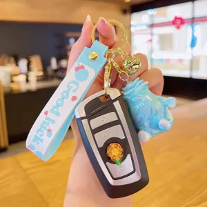 Blue gradient monster keychain cute car key ring stylish backpack pendant accessory
