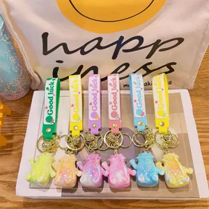 Colorful gradient cartoon character keychain cute acrylic bag pendant car keyring set of 6
