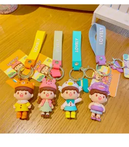 Porte-clés de personnages de dessin animé mignons avec bracelets en silicone et chapeaux.