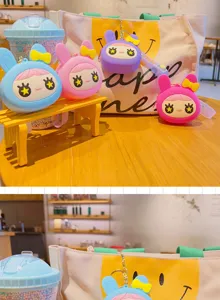 Süße Cartoon Kaninchen Silikon Geldbörse Schlüsselanhänger mit Riemen, Mini Taschen.