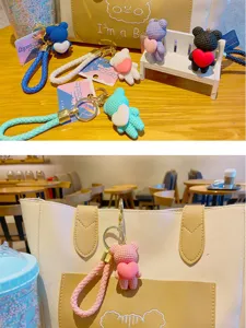 Cute Knitted Bear Keychain Resin Cartoon Bag Pendant Car Key Ring Cute Accessory Gift