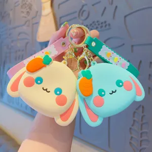 Cute Cartoon Rabbit Silicone Coin Purse Keychain Mini Animal Wallet With Carrot Charm For Kids Women Bag Decoration Charm