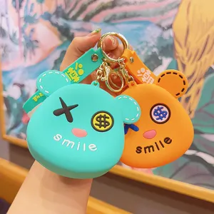 Cartoon Bär Silikon Münzbörse Schlüsselanhänger Smile Muster Mini Geldbörse Tasche Anhänger Schlüsselring Für Damen Herren Geschenk