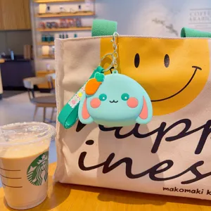 Cute mint green silicone rabbit coin purse card holder cute cartoon keychain bag charm accessory