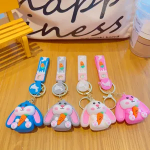 Carino portachiavi con coniglio e carota in silicone cartone animato borsa auto set multicolore