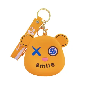 Süßer Bär Silikon Münzbeutel Schlüsselanhänger, Cartoon Tasche Anhänger für Autoschlüssel Zubehör.