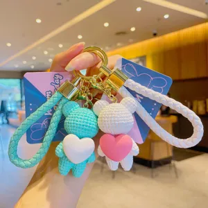 Cute heart bear keychain resin cartoon doll bag pendant car key ring accessories