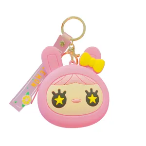 Süßes rosa Kaninchen Mädchen Silikon Münzbeutel Schlüsselanhänger Mini Geldbörse Charm.