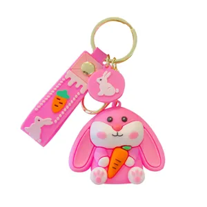 Portachiavi con coniglietto rosa carino e carota ciondolo borsa cartoon per chiavi auto borsa