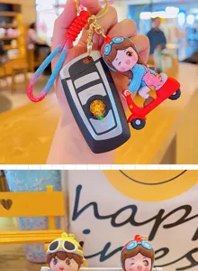 Cute cartoon scooter couple keychain pendant student bag charm stylish car key ring