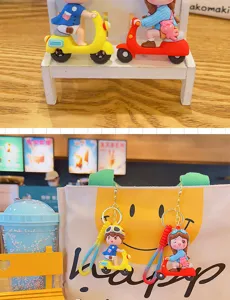 Cute cartoon couple electric scooter keychain student bag charm lovely car key ring pendant