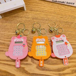 Cute fruit lucky cat calculator keychain cartoon toy student backpack pendant couple gift
