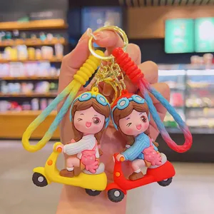 Cute Cartoon Electric Vehicle Couple Keychain Pendant Creative Soft PVC Keyring Bag Accessory For Students Couples Car Key Accessories