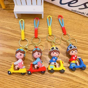 Cute cartoon scooter couple keychain pendant cute student bag charm car keyring accessory.