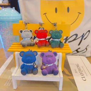 Cute cartoon bear keychain colorful bell pendant backpack bag ornament couple key ring