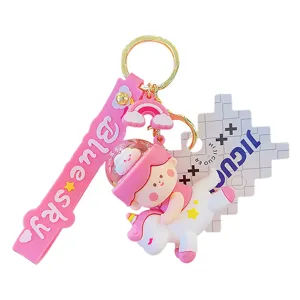Cute unicorn astronaut keychain pink cloud pendant bag charm kawaii accessory gift for couple