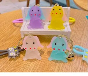 Cute translucent frosted bunny keychain, multi-color rabbit doll bag charm and car key ring.