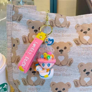 Cute cartoon duck keychain PVC bag pendant lovely car key ring cute accessory fashion charm
