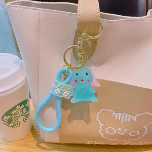 Cute blue rabbit keychain bag charm silicone cartoon key ring pendant for backpack accessories