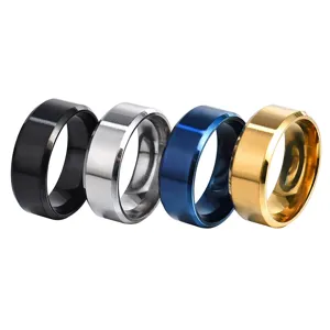 Vintage Nische Titanstahl Ring Für Damen Herren Minimalistisch Gold Silber Schwarz Blau Gebürstet Fasenkante Unisex Schmuck Geschenk
