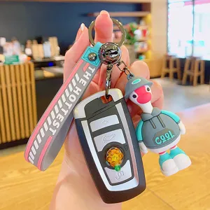 Portachiavi carino papera di tendenza con cinturino in silicone e ciondolo per chiavi auto.