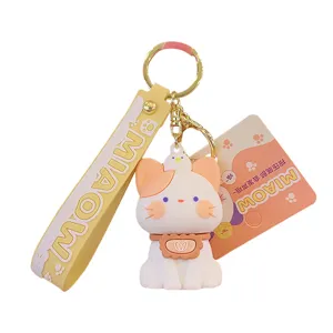 Simpatico portachiavi gatto cartone animato ciondolo borsa con cinturino cigolante.