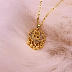 Gouden slot bel hanger ketting niche stijl titanium staal sieraden voor vrouwen