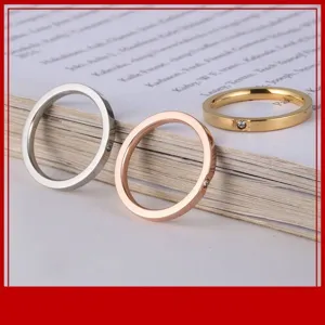 Minimalist Stainless Steel Inlaid Rhinestone Band Ring For Women Gold Rose Gold Silver Plated Thin Finger Ring Fashion Elegant Simple Jewelry Gift
