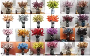 Artificial baby's breath flowers in glass vase multi-color home wedding decor set detail.