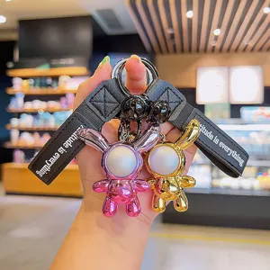 Llavero de Conejo de Orejas Largas Irisado Galvanizado Lindo Astronauta Conejo Espacial Colgante de Bolso para Accesorios de Mochila Regalo de Pareja