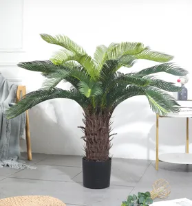 Planta de cicas artificial en maceta negra palmera falsa para salón oficina decoración.
