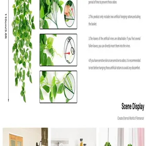 Künstliche Efeuranke Hängepflanze 110cm grüne Blätter Wanddeko für Zuhause Zimmer.