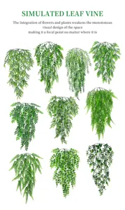 Artificial hanging fern vines fake green plants for wall decor room pipeline decoration 9pcs
