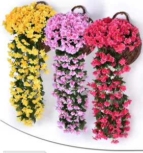 Panier de fleurs violettes artificielles suspendues décoration murale jardin maison
