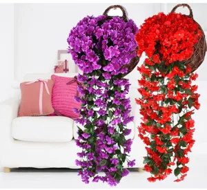 Panier suspendu de fleurs de violette artificielle guirlande de lierre mariage maison