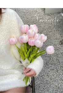 Ramo de flores artificiales de tulipanes de PU para decoración del hogar, arreglo floral rosa