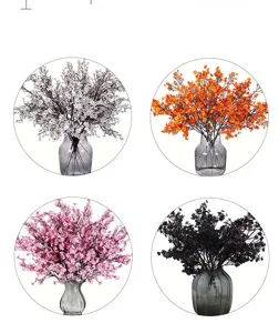 5-fork artificial baby's breath flower bouquet with glass vase, home wedding decor details