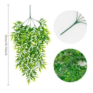 Artificial hanging fern vine plant for wall decoration, 78cm long green foliage for home decor.