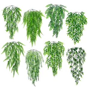 Artificial hanging plants green ferns vines fake foliage wall decor for home decoration